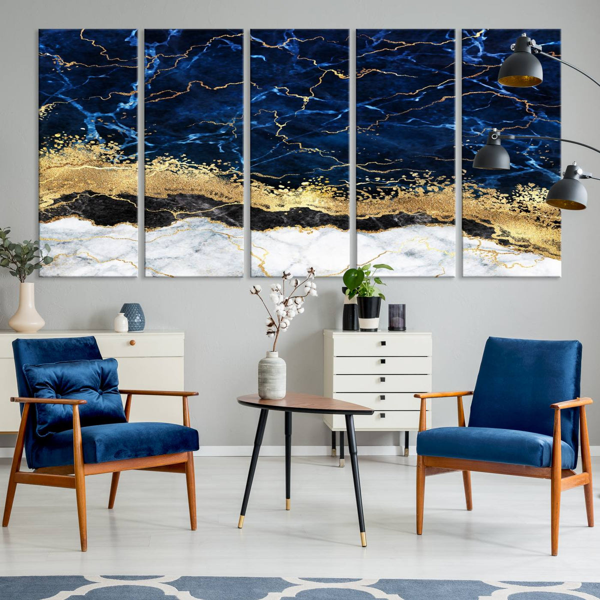 Navy Blue Marble Fluid Effect Wall Art Abstract Canvas Wall