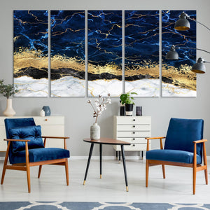 Navy Blue Marble Fluid Effect Wall Art Abstract Canvas Wall