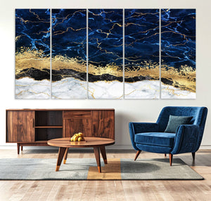 Navy Blue Marble Fluid Effect Wall Art Abstract Canvas Wall