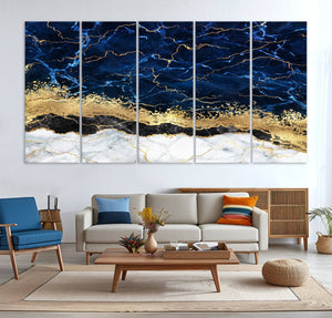 Navy Blue Marble Fluid Effect Wall Art Abstract Canvas Wall