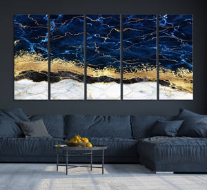 Navy Blue Marble Fluid Effect Wall Art Abstract Canvas Wall