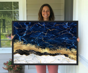 Navy Blue Marble Fluid Effect Wall Art Abstract Canvas Wall
