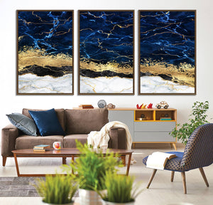 Navy Blue Marble Fluid Effect Wall Art Abstract Canvas Wall