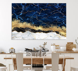 Navy Blue Marble Fluid Effect Wall Art Abstract Canvas Wall