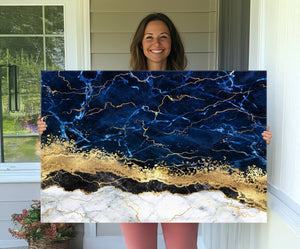 Navy Blue Marble Fluid Effect Wall Art Abstract Canvas Wall