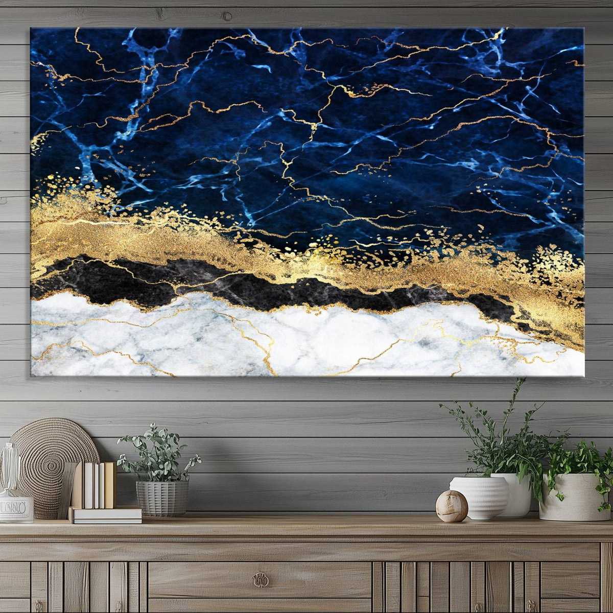 Navy Blue Marble Fluid Effect Wall Art Abstract Canvas Wall