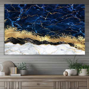 Navy Blue Marble Fluid Effect Wall Art Abstract Canvas Wall
