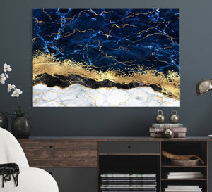 Navy Blue Marble Fluid Effect Wall Art Abstract Canvas Wall