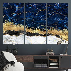 Navy Blue Marble Fluid Effect Wall Art Abstract Canvas Wall