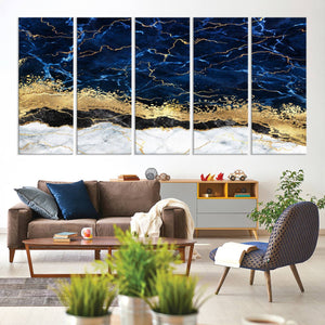 Navy Blue Marble Fluid Effect Wall Art Abstract Canvas Wall