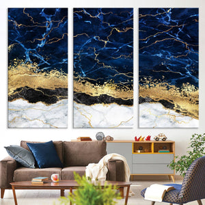 Navy Blue Marble Fluid Effect Wall Art Abstract Canvas Wall