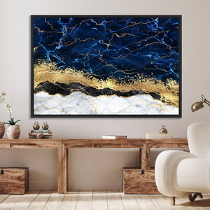 Navy Blue Marble Fluid Effect Wall Art Abstract Canvas Wall