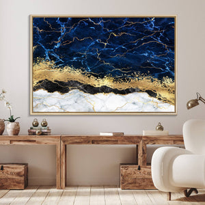 Navy Blue Marble Fluid Effect Wall Art Abstract Canvas Wall