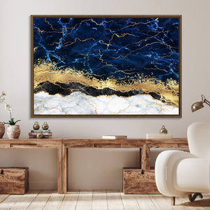 Navy Blue Marble Fluid Effect Wall Art Abstract Canvas Wall