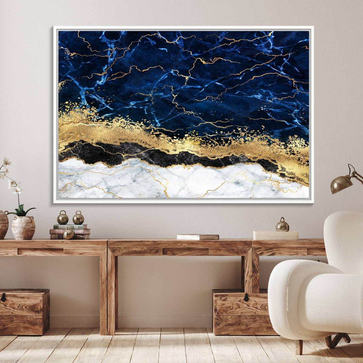 Navy Blue Marble Fluid Effect Wall Art Abstract Canvas Wall