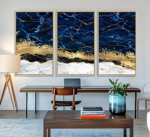 Navy Blue Marble Fluid Effect Wall Art Abstract Canvas Wall