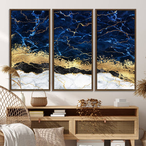 Navy Blue Marble Fluid Effect Wall Art Abstract Canvas Wall