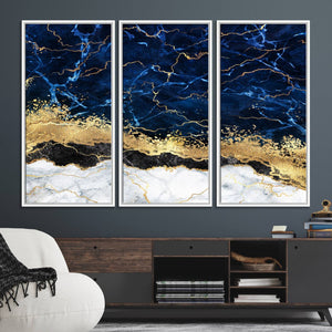 Navy Blue Marble Fluid Effect Wall Art Abstract Canvas Wall