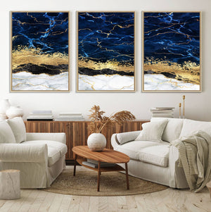 Navy Blue Marble Fluid Effect Wall Art Abstract Canvas Wall