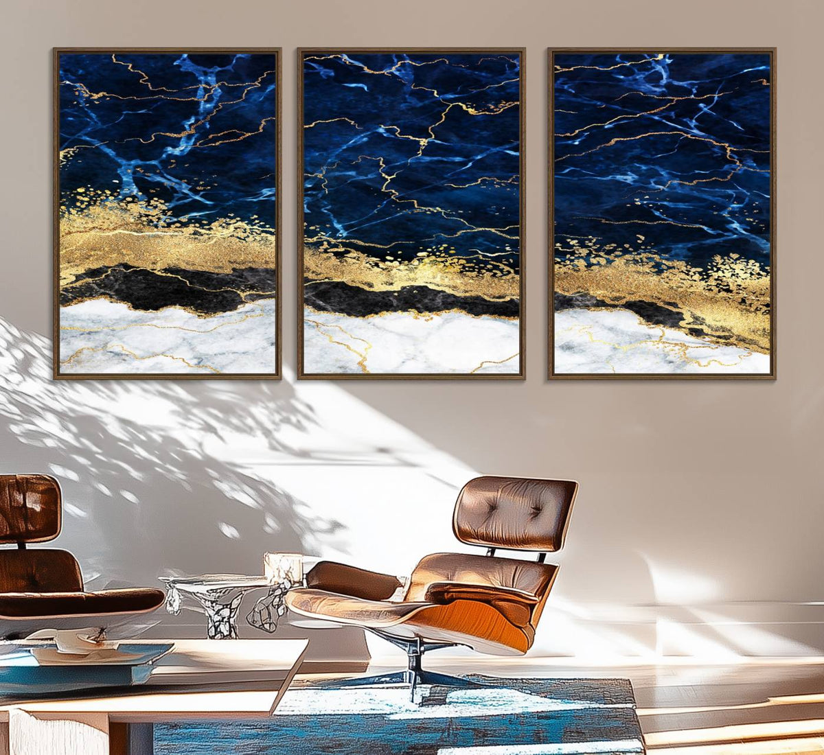 Navy Blue Marble Fluid Effect Wall Art Abstract Canvas Wall