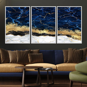 Navy Blue Marble Fluid Effect Wall Art Abstract Canvas Wall