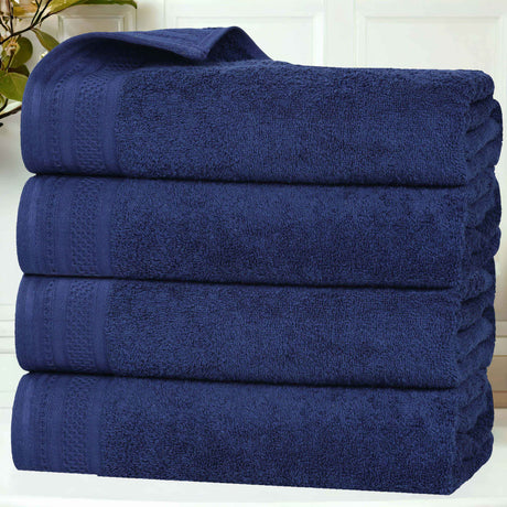 Honeycomb Textured Waffle Border Cotton Bath Towels, Set of 4 - Bath Towel by Superior Brand