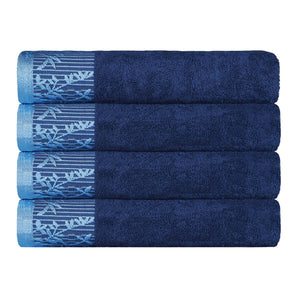 Cotton Floral Jacquard Border Bath Towel Set of 4 - Bath Towel by Superior Brand