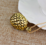 Gold Dragon Egg Pendant Necklace – Antique Fantasy-Inspired Jewelry with Textured Scale Design, 18" Chain