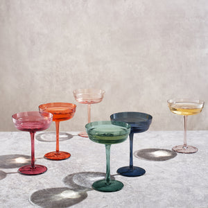 Tonal Champagne Coupe, Cocktail Ribbed Glassware, Set of 6