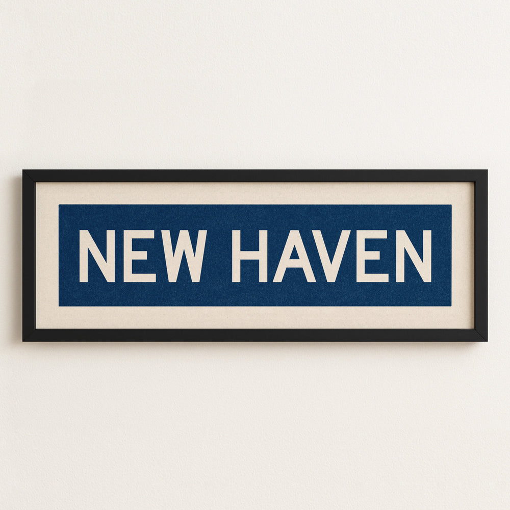 Framed New Haven Blue and White Bus Scroll