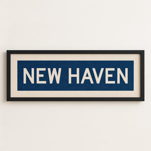 Framed New Haven Blue and White Bus Scroll