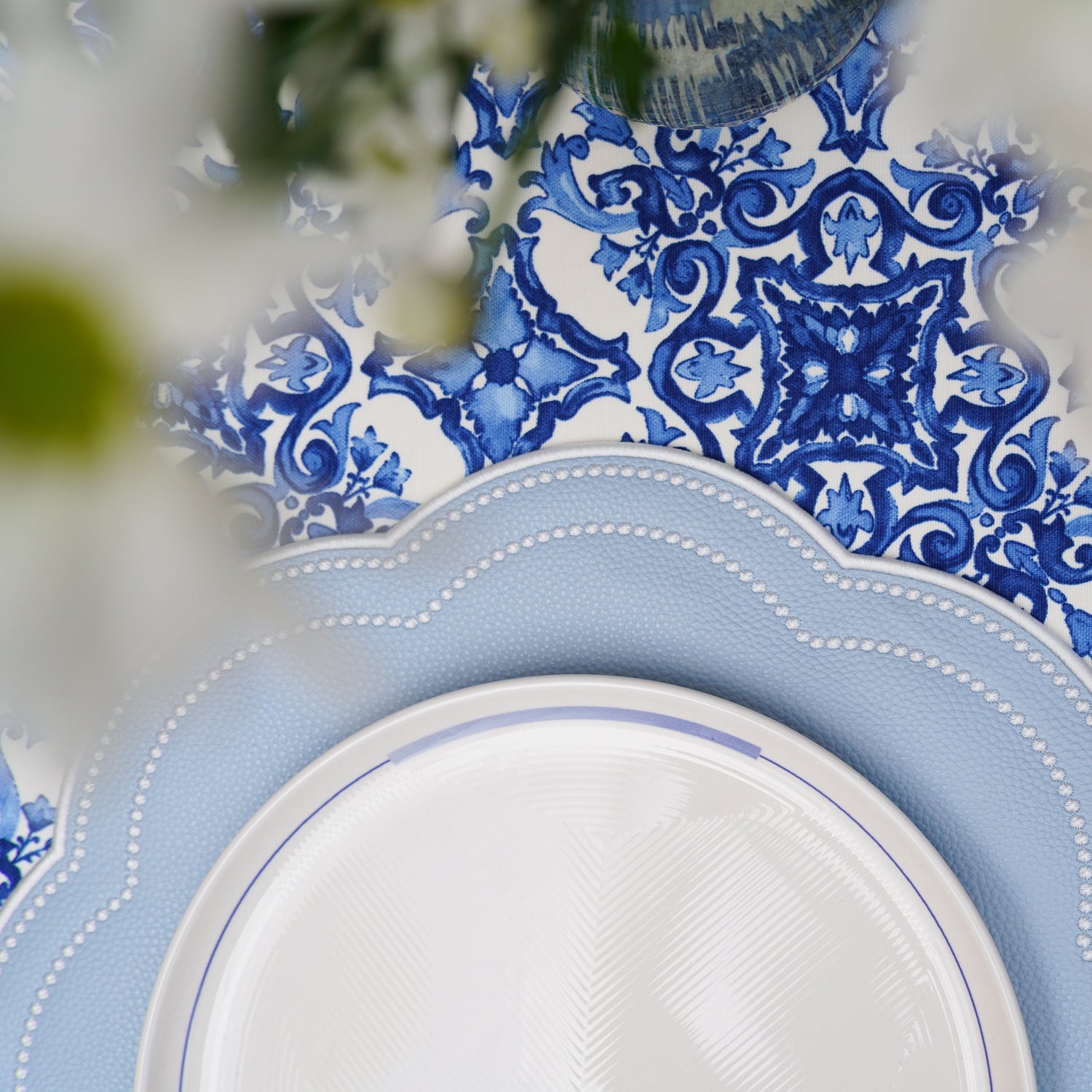 NURTURE SKY BLUE SCALLOPED FAUX LEATHER PLACEMAT