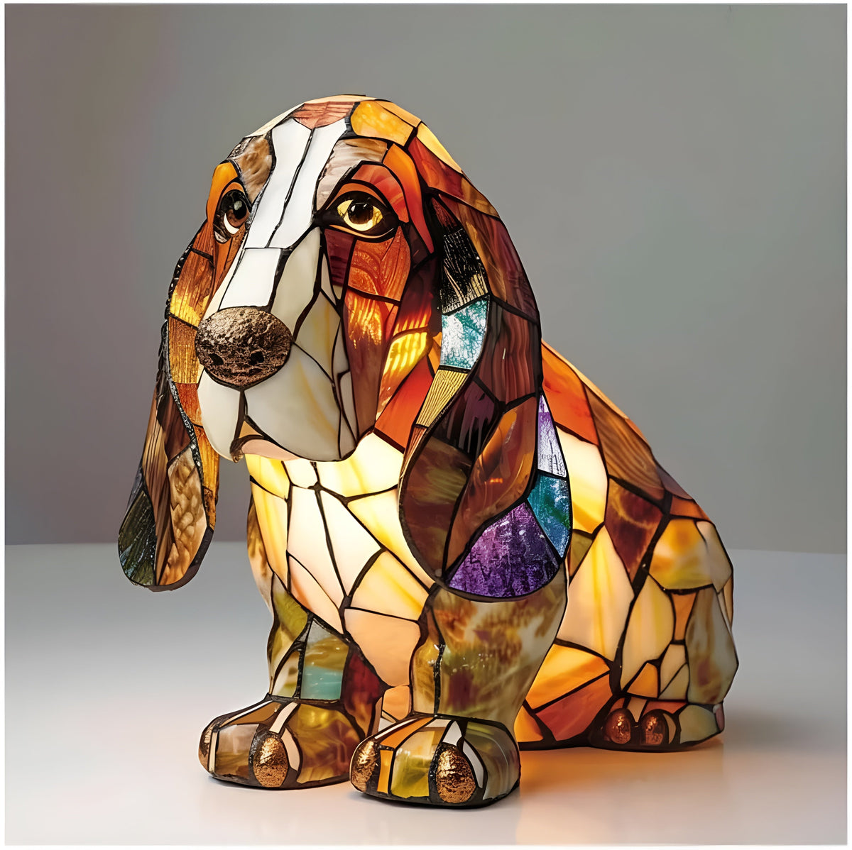 Tiffany Style Dog Table Lamp