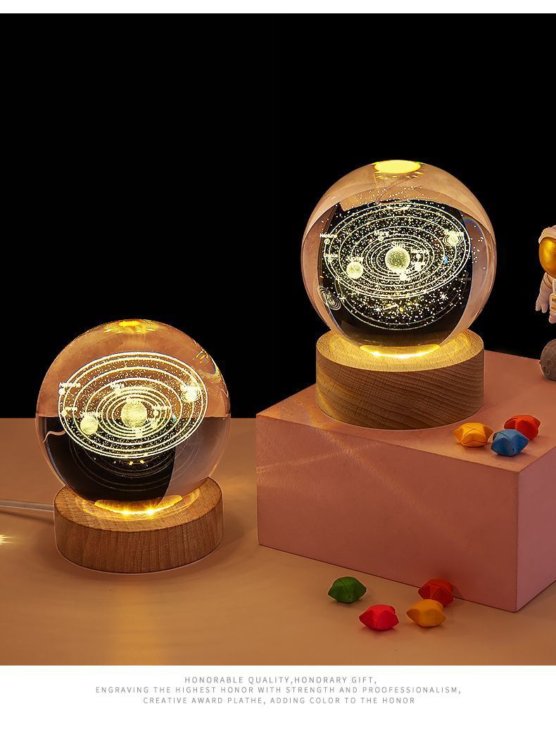 Crystal Ball Night Light USB Laser Engraved LED Lamp Gift for Bedroom Decor