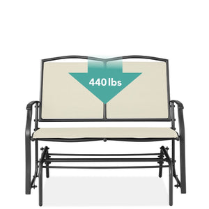2 Seat Mesh Patio Loveseat Swing Glider Rocker with Armrests in Off White