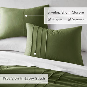 Twin/Twin XL Microfiber Pleated Soft Lightweight Comforter Set in Olive Green