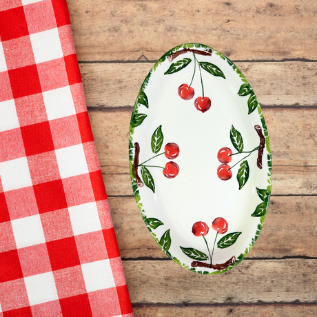 Hand Painted Italian Ceramic Oval Platter Cherry