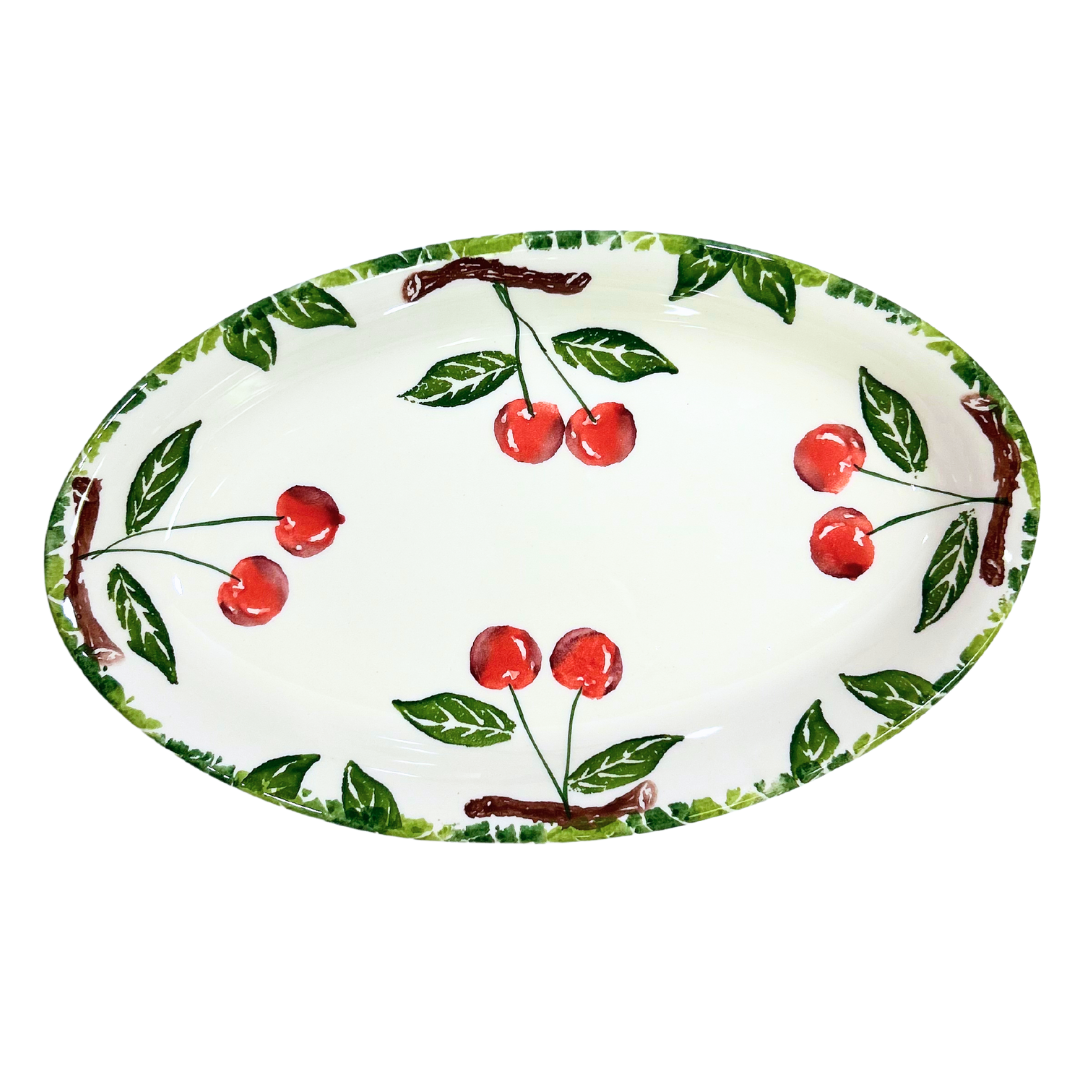 Hand Painted Italian Ceramic Oval Platter Cherry