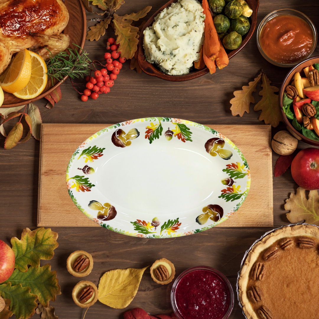 Hand Painted Italian Ceramic Oval Platter Autumn