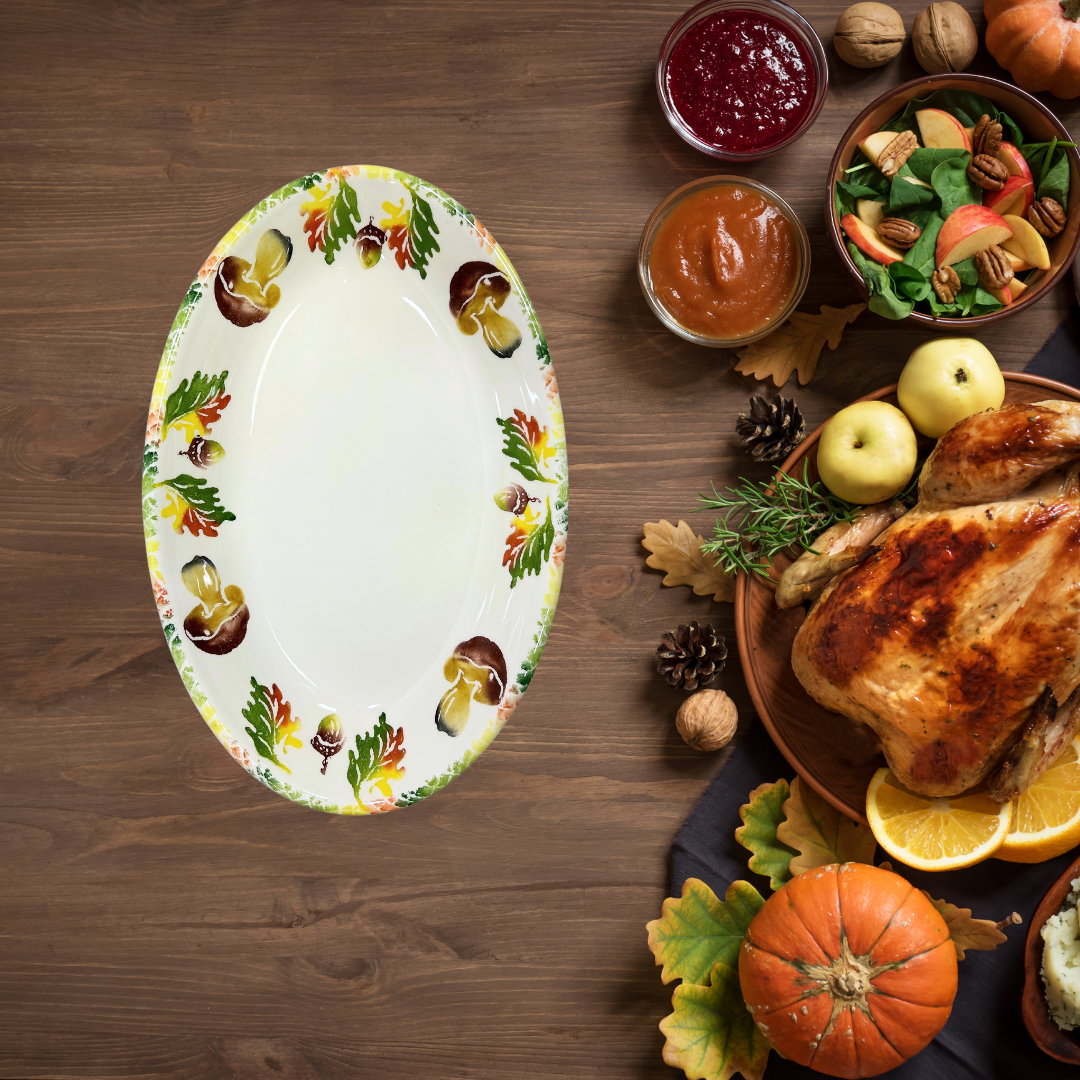 Hand Painted Italian Ceramic Oval Platter Autumn