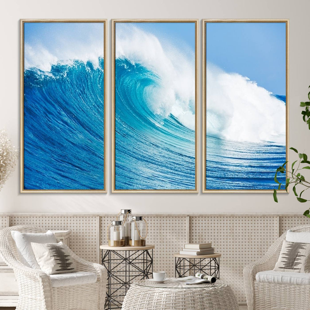 Ocean Wave Canvas Wall Art Print – Large Coastal Ocean Wave