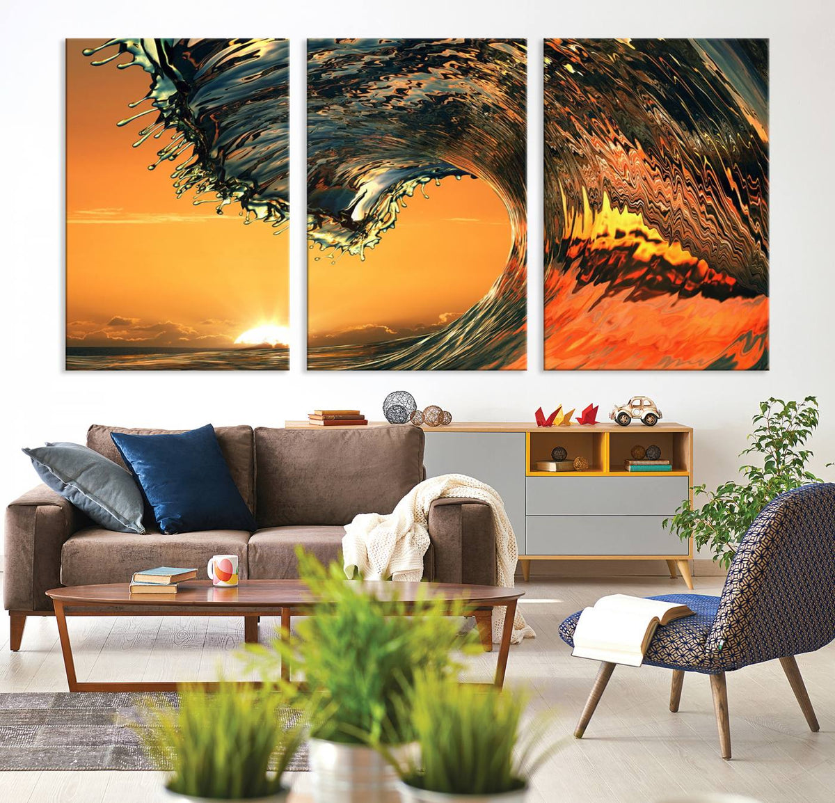 Ocean Wave With Perfect Sunset Canvas Wall Art Print, Framed