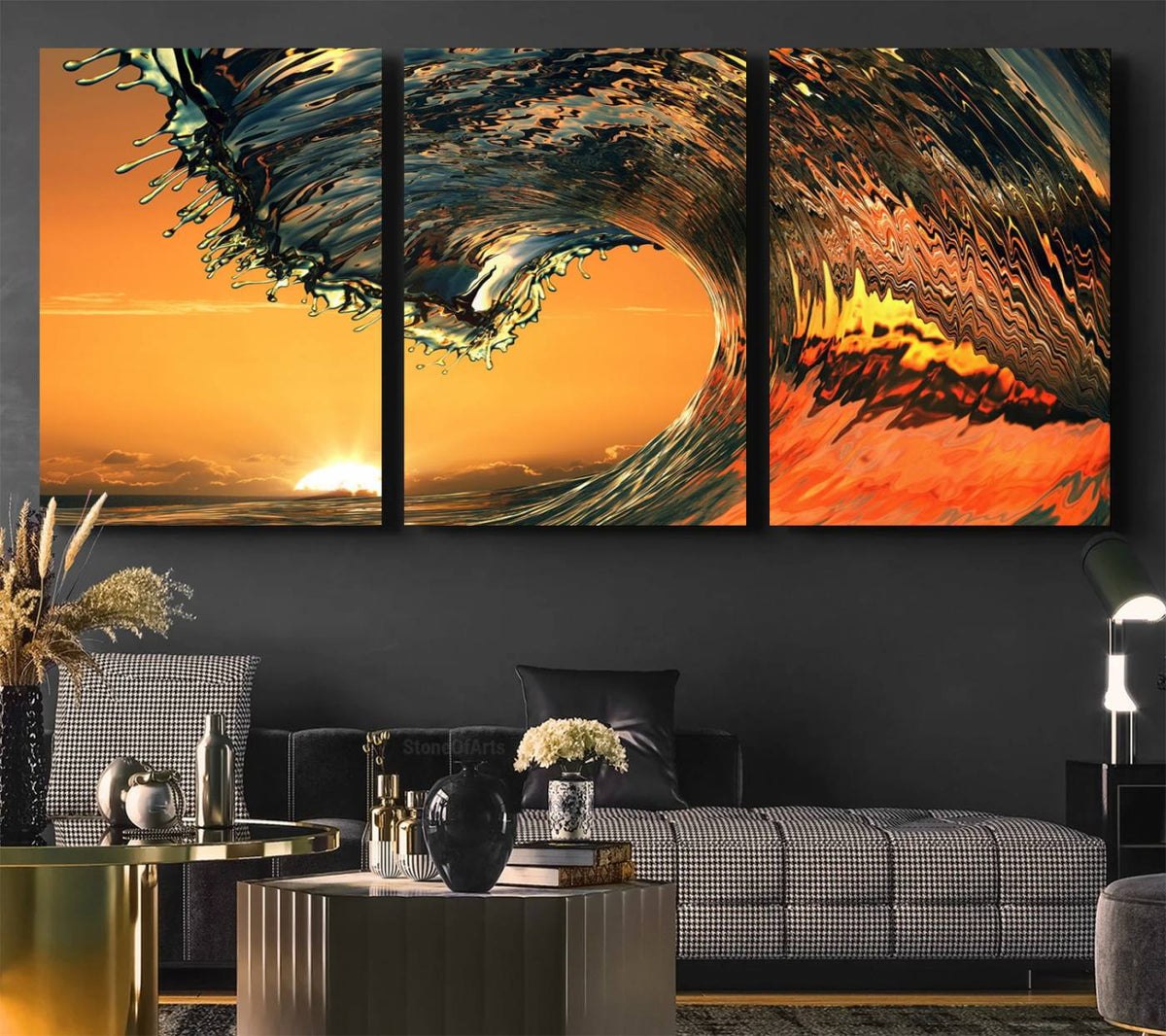 Ocean Wave With Perfect Sunset Canvas Wall Art Print, Framed