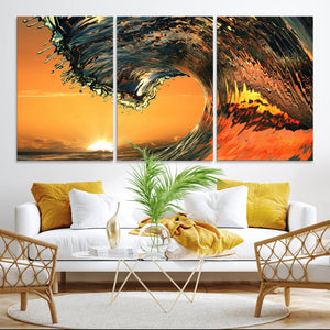 Ocean Wave With Perfect Sunset Canvas Wall Art Print, Framed