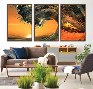 Ocean Wave With Perfect Sunset Canvas Wall Art Print, Framed