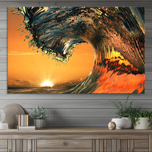 Ocean Wave With Perfect Sunset Canvas Wall Art Print, Framed
