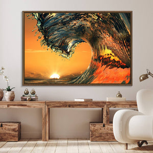 Ocean Wave With Perfect Sunset Canvas Wall Art Print, Framed