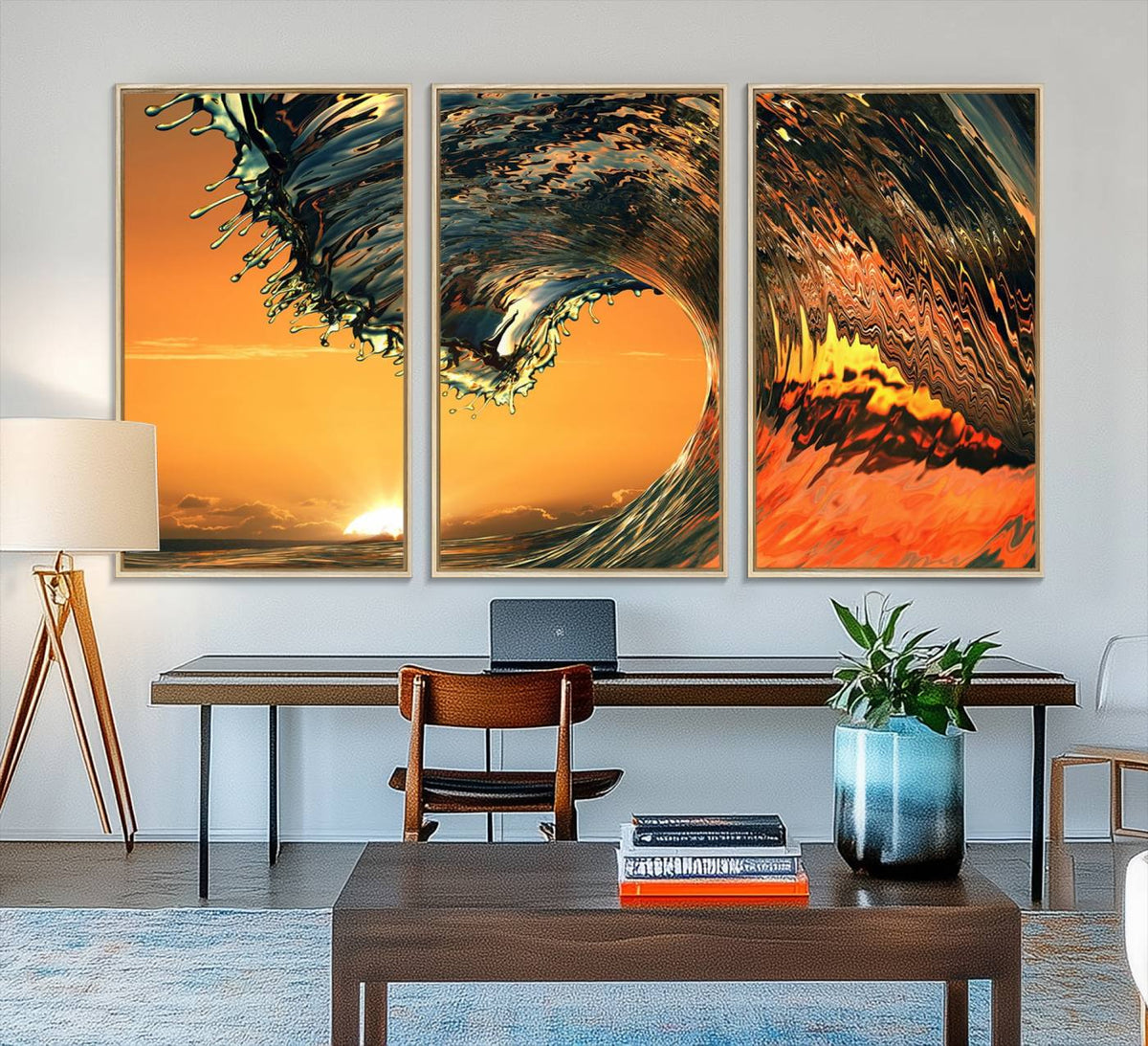 Ocean Wave With Perfect Sunset Canvas Wall Art Print, Framed