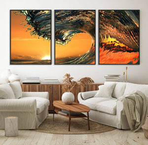 Ocean Wave With Perfect Sunset Canvas Wall Art Print, Framed