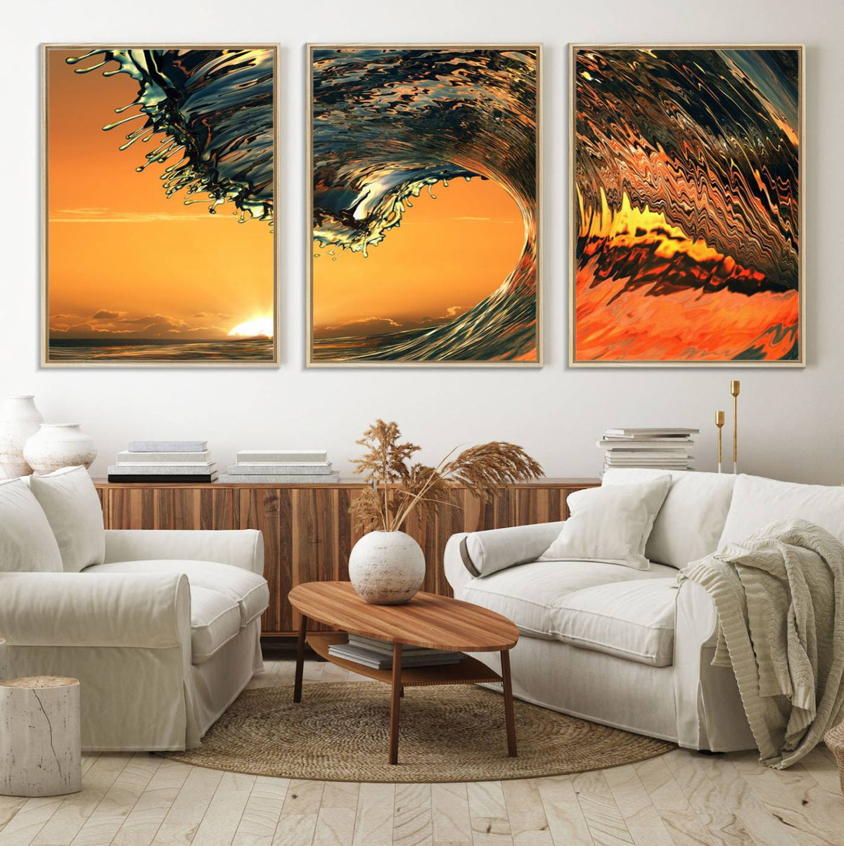Ocean Wave With Perfect Sunset Canvas Wall Art Print, Framed